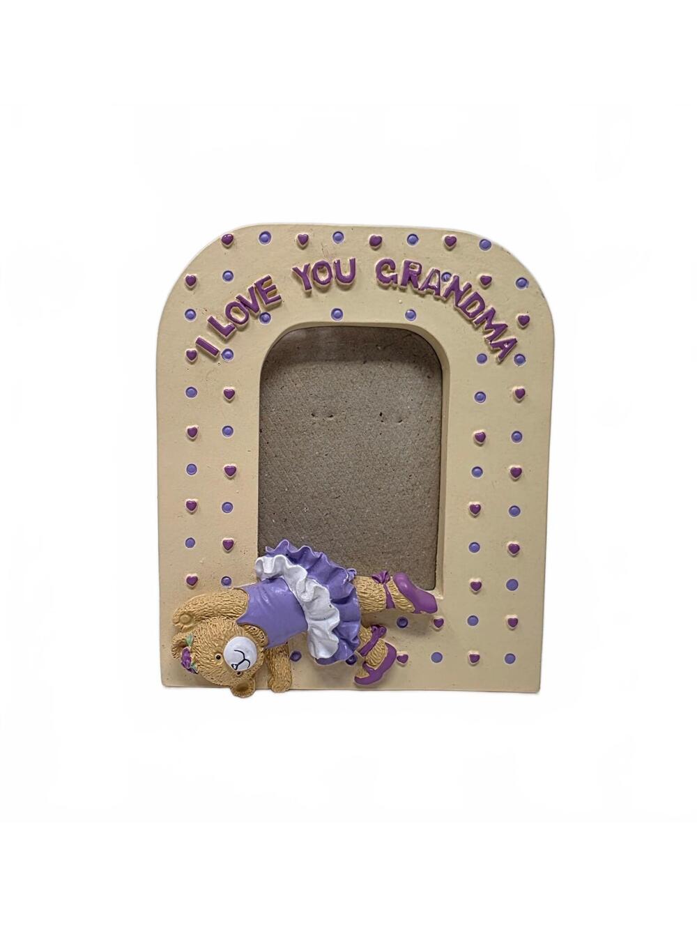 Vintage I Love You Grandma Teddy Bear Mini Photo Frame Purple Hearts